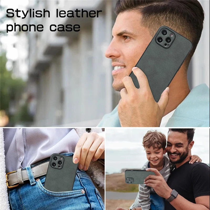 For iPhone 13 Pro 6.1 inch Shockproof Phone Cover PU Leather Coated TPU Case - Green
