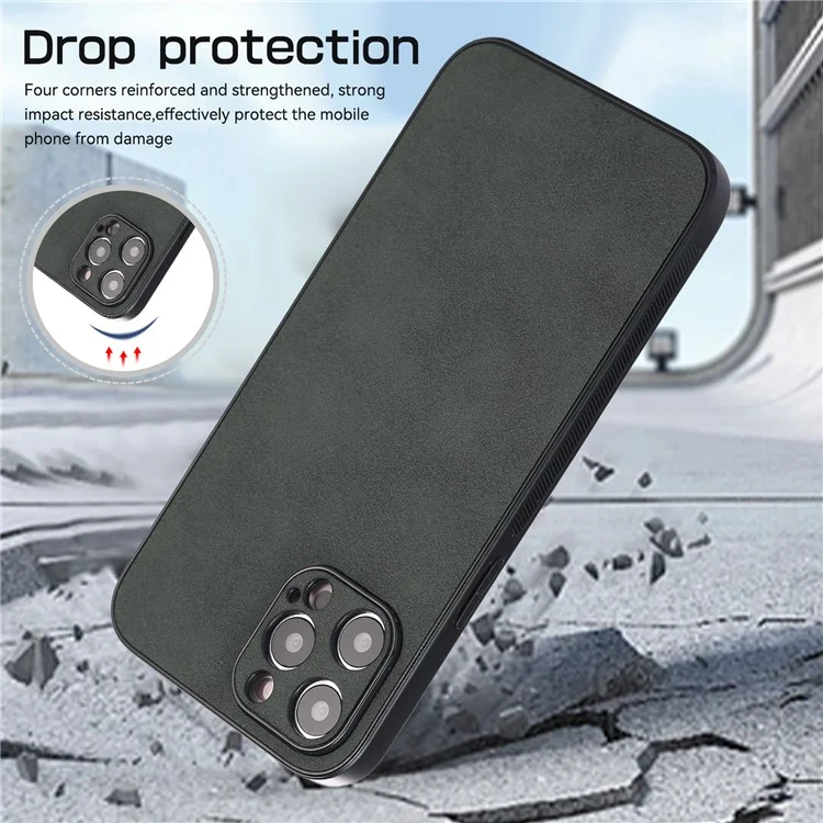 For iPhone 13 Pro 6.1 inch Shockproof Phone Cover PU Leather Coated TPU Case - Green