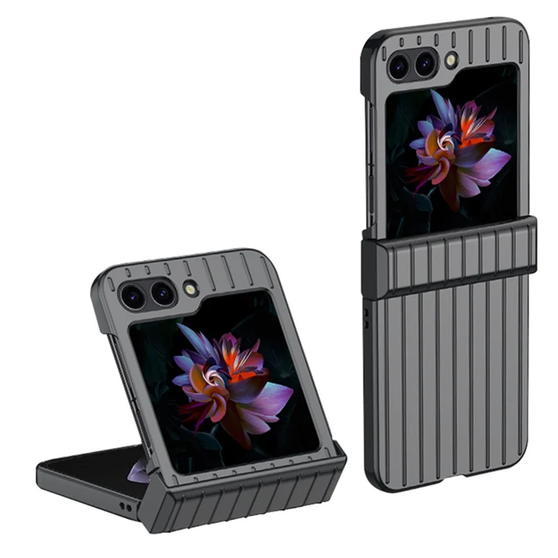 For Samsung Galaxy Z Flip5 5G Shockproof Case Striped Design Phone Case Anti-Fall Hard PC Cover - Black