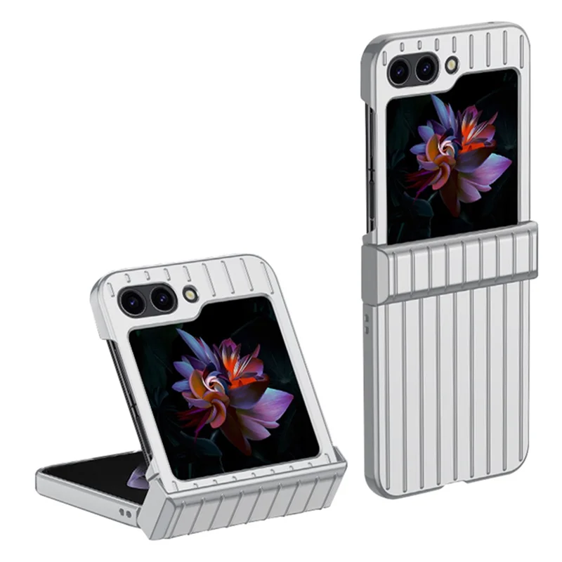 For Samsung Galaxy Z Flip5 5G Shockproof Case Striped Design Phone Case Anti-Fall Hard PC Cover - Silver