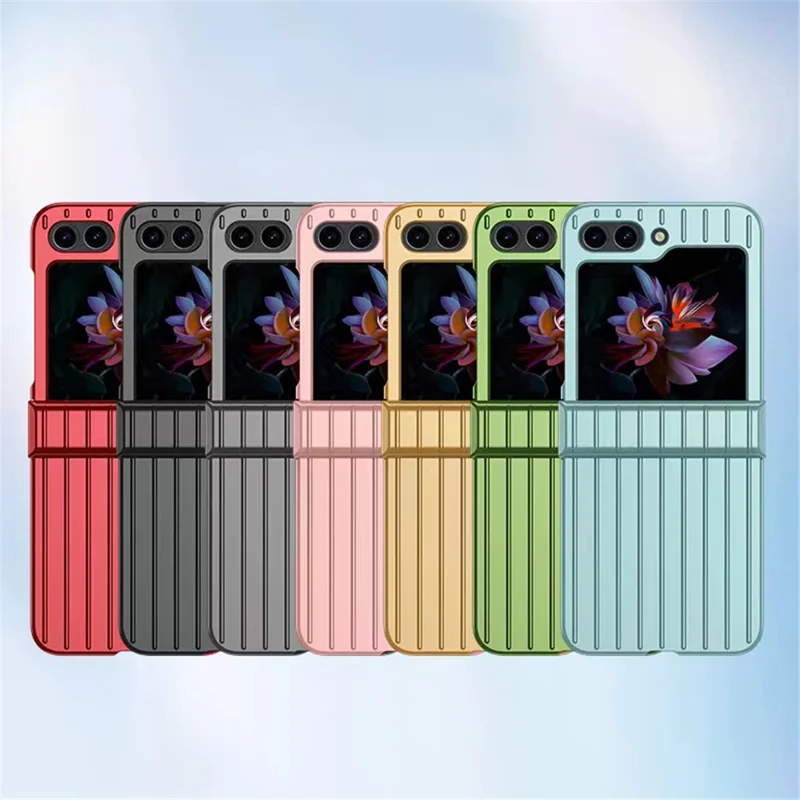 For Samsung Galaxy Z Flip5 5G Shockproof Case Striped Design Phone Case Anti-Fall Hard PC Cover - Silver