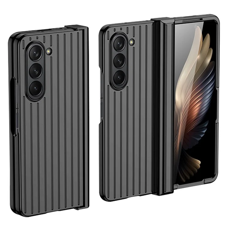 Capa de Telefone Anti-Queda para Samsung Galaxy Z Fold 5G, Capa Rígida de PC com Design Listrado, Capa de Telefone à Prova de Choques - Preto