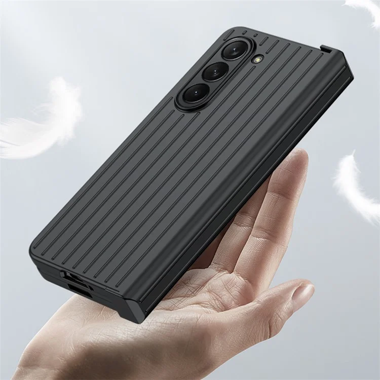 Capa de Telefone Anti-Queda para Samsung Galaxy Z Fold 5G, Capa Rígida de PC com Design Listrado, Capa de Telefone à Prova de Choques - Preto