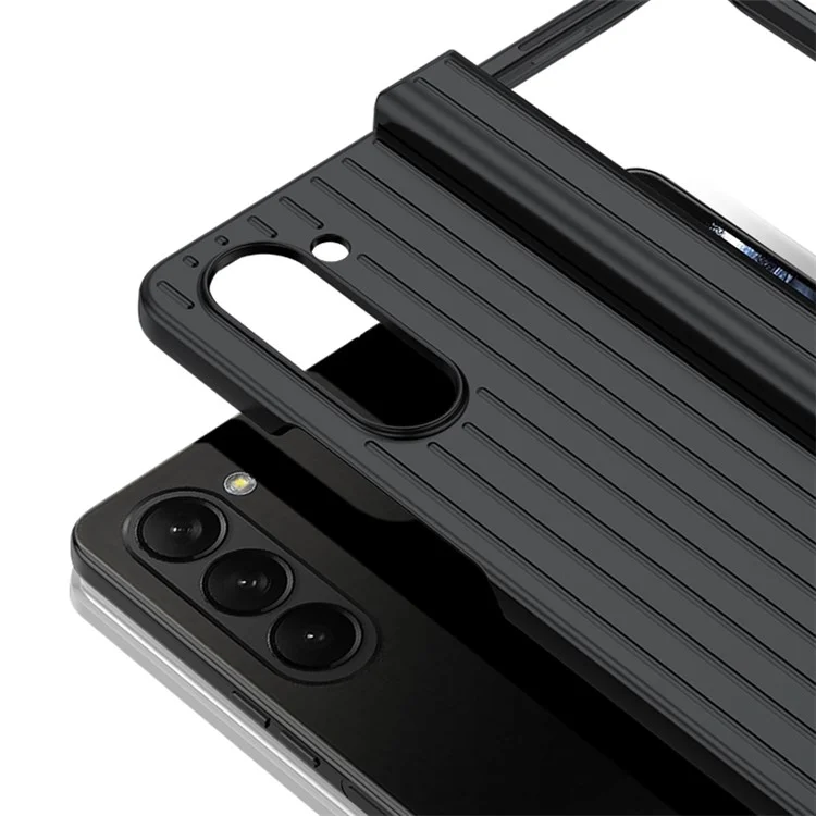 Capa de Telefone Anti-Queda para Samsung Galaxy Z Fold 5G, Capa Rígida de PC com Design Listrado, Capa de Telefone à Prova de Choques - Preto