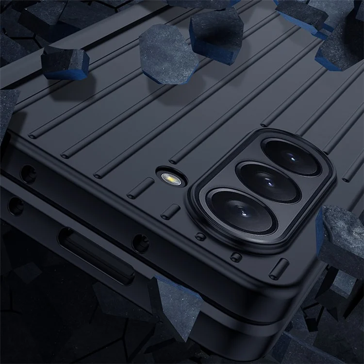 Capa de Telefone Anti-Queda para Samsung Galaxy Z Fold 5G, Capa Rígida de PC com Design Listrado, Capa de Telefone à Prova de Choques - Preto