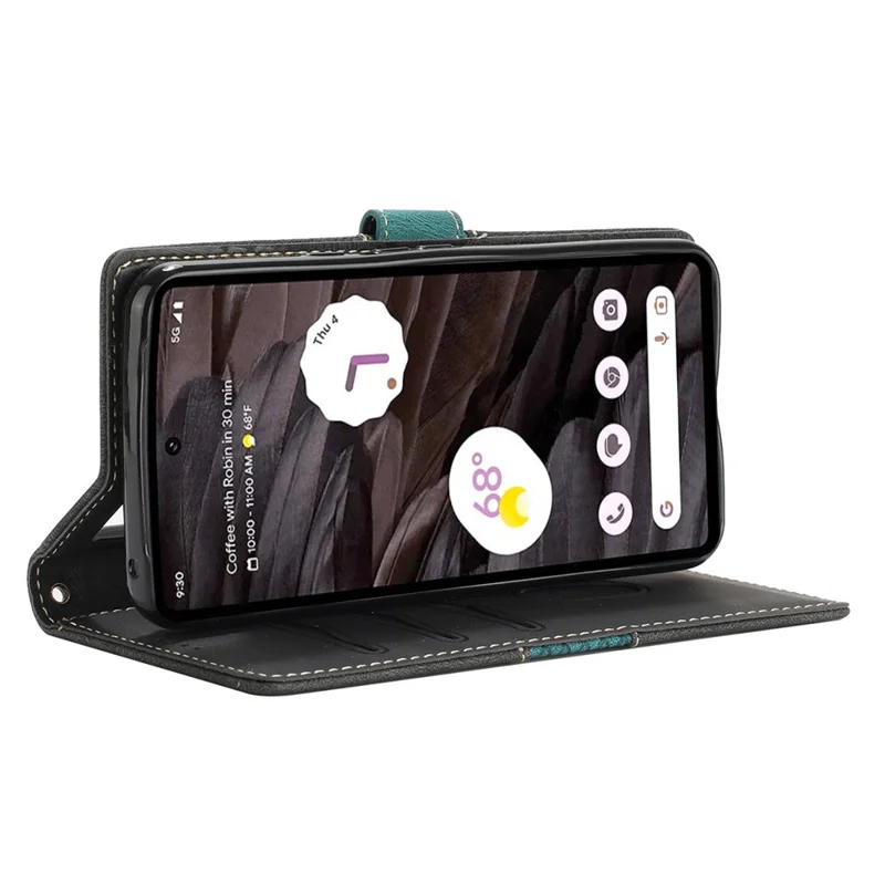 Stand Phone Case for Google Pixel 8 , PU Leather Cover Magnetic Wallet Grid Splicing Phone Shell with Strap - Black
