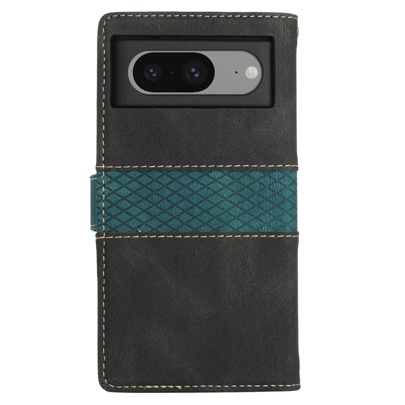 Stand Phone Case for Google Pixel 8 , PU Leather Cover Magnetic Wallet Grid Splicing Phone Shell with Strap - Black