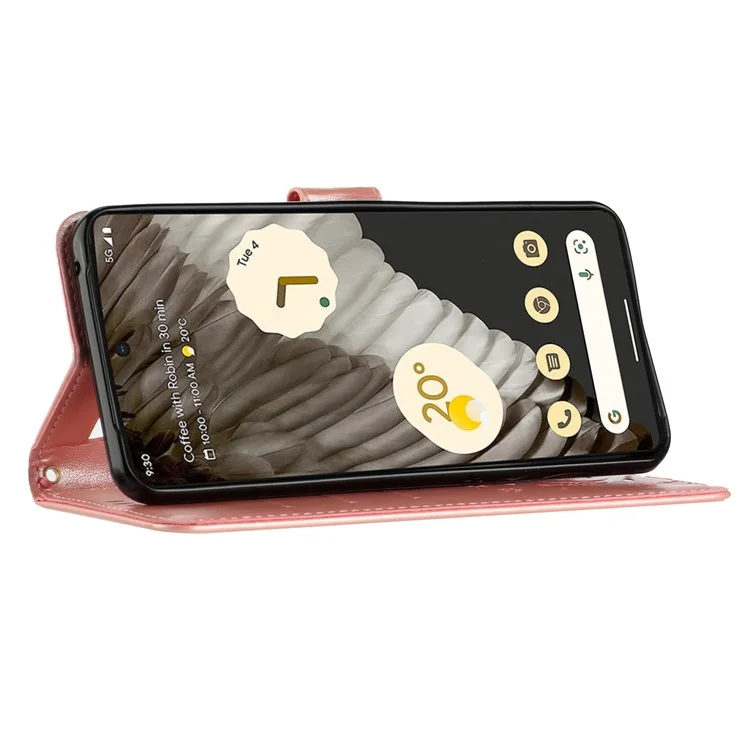 Para Google Pixel 8 Pro Imprinted Butterfly Pattern Phone Shell Wallet Stand PU Leather Phone Cover Case - Rose Gold