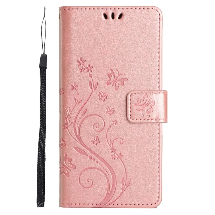 Para Google Pixel 8 Pro Imprinted Butterfly Pattern Phone Shell Wallet Stand PU Leather Phone Cover Case - Rose Gold