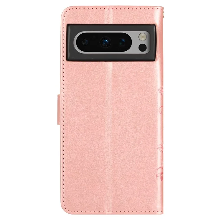 Para Google Pixel 8 Pro Imprinted Butterfly Pattern Phone Shell Wallet Stand PU Leather Phone Cover Case - Rose Gold