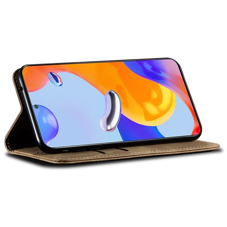 Для Xiaomi 13 Lite / Civi 2 5G Бумажник PU Leather Чехол для телефона Джинсовая ткань Текстура Подставка для телефона - Хаки
