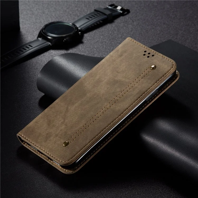Для Xiaomi 13 Lite / Civi 2 5G Бумажник PU Leather Чехол для телефона Джинсовая ткань Текстура Подставка для телефона - Хаки