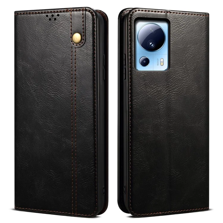 Для Xiaomi 13 Lite / Civi 2 5G PU кожаный чехол-бумажник для телефона, текстура «Crazy Horse», откидная подставка - черный