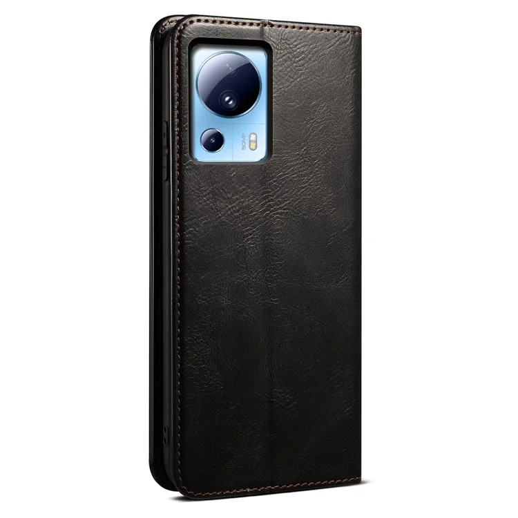 Для Xiaomi 13 Lite / Civi 2 5G PU кожаный чехол-бумажник для телефона, текстура «Crazy Horse», откидная подставка - черный