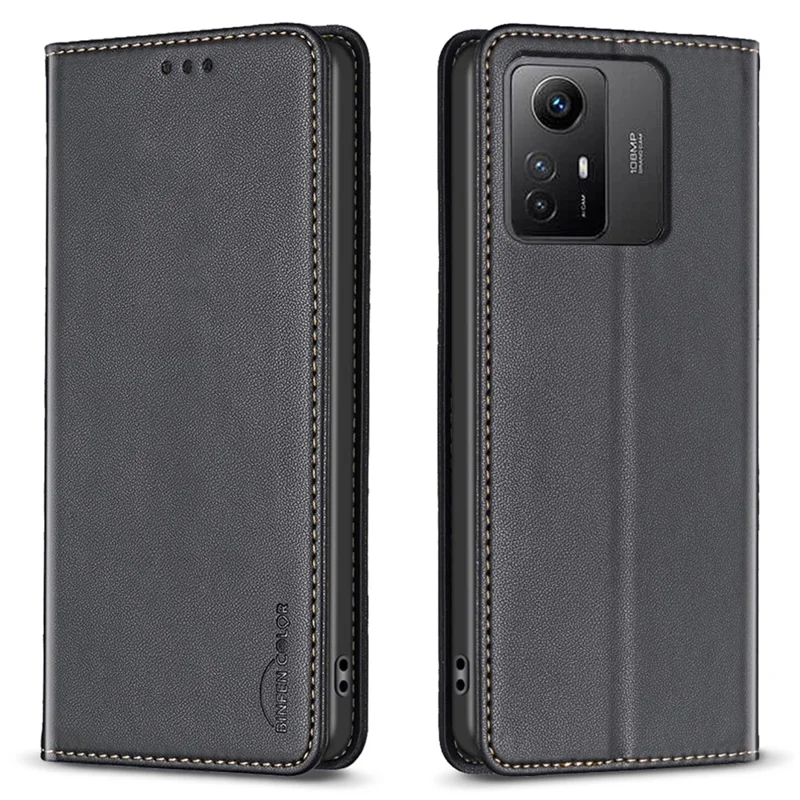 BINFEN COLOR BF18 Protective Case for Xiaomi Redmi Note 12S 4G Phone Shell Leather Cover with Card Holder - Black