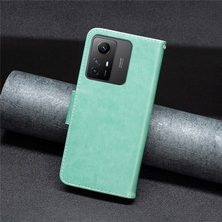 For Xiaomi Redmi Note 12S 4G Stand Wallet Phone Case Butterfly Imprinted Leather Flip Cover with Strap - Green