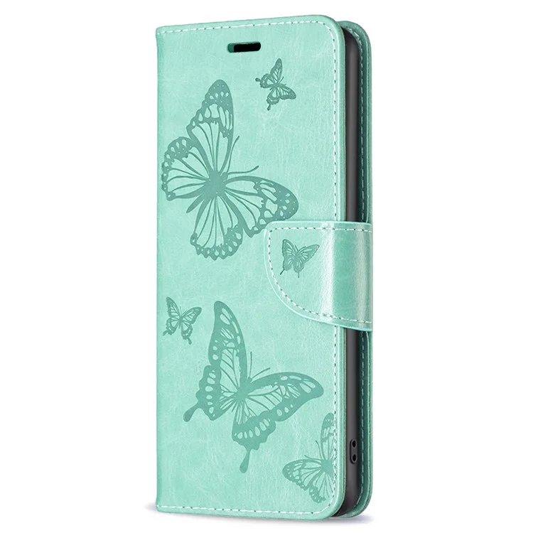 For Xiaomi Redmi Note 12S 4G Stand Wallet Phone Case Butterfly Imprinted Leather Flip Cover with Strap - Green