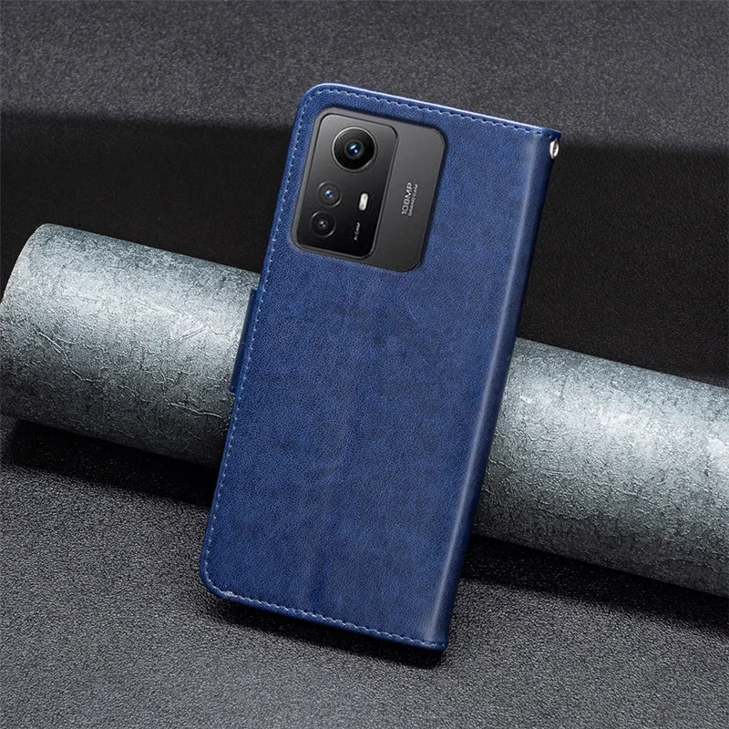 For Xiaomi Redmi Note 12S 4G Stand Wallet Phone Case Butterfly Imprinted Leather Flip Cover with Strap - Blue