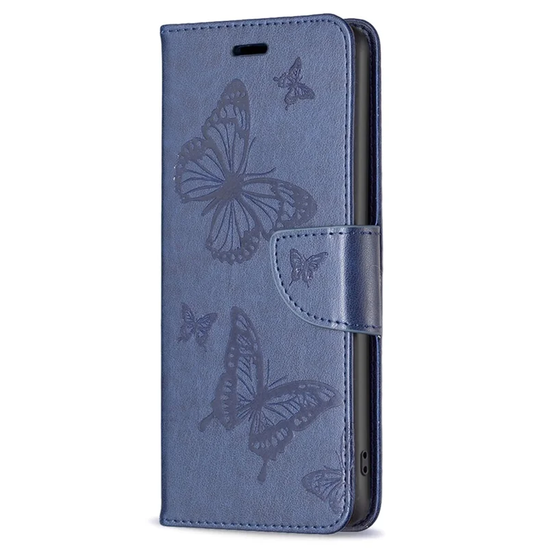 For Xiaomi Redmi Note 12S 4G Stand Wallet Phone Case Butterfly Imprinted Leather Flip Cover with Strap - Blue