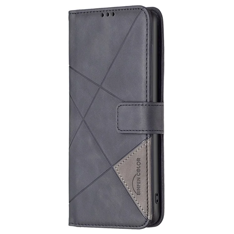 BINFEN COLOR For Xiaomi Redmi Note 12S 4G Phone Cases Wallet Stand Geometry Imprinted Leather Cover - Black