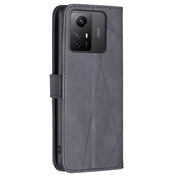 BINFEN COLOR For Xiaomi Redmi Note 12S 4G Phone Cases Wallet Stand Geometry Imprinted Leather Cover - Black