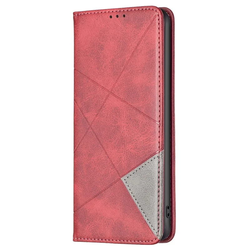 Pour Xiaomi Redmi Note 12S 4G Splicing Style Phone Case Imprinted Line Stand Card Holder Leather Cover - Rouge