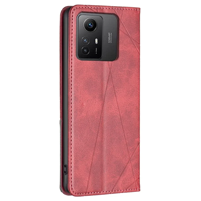 Pour Xiaomi Redmi Note 12S 4G Splicing Style Phone Case Imprinted Line Stand Card Holder Leather Cover - Rouge