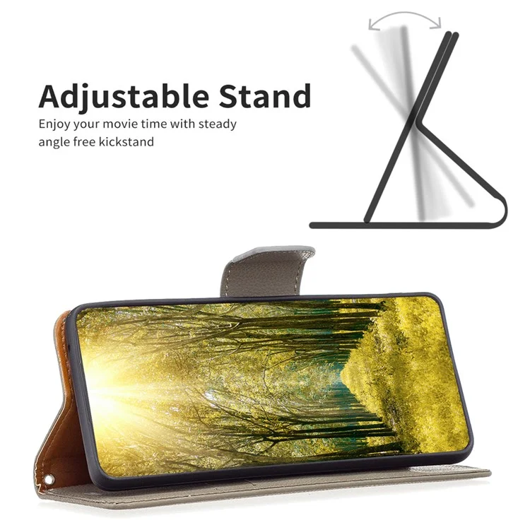 Flip Stand Phone Cover for Xiaomi Redmi Note 12S 4G , Wallet PU Leather Litchi Texture Phone Case with Strap - Grey