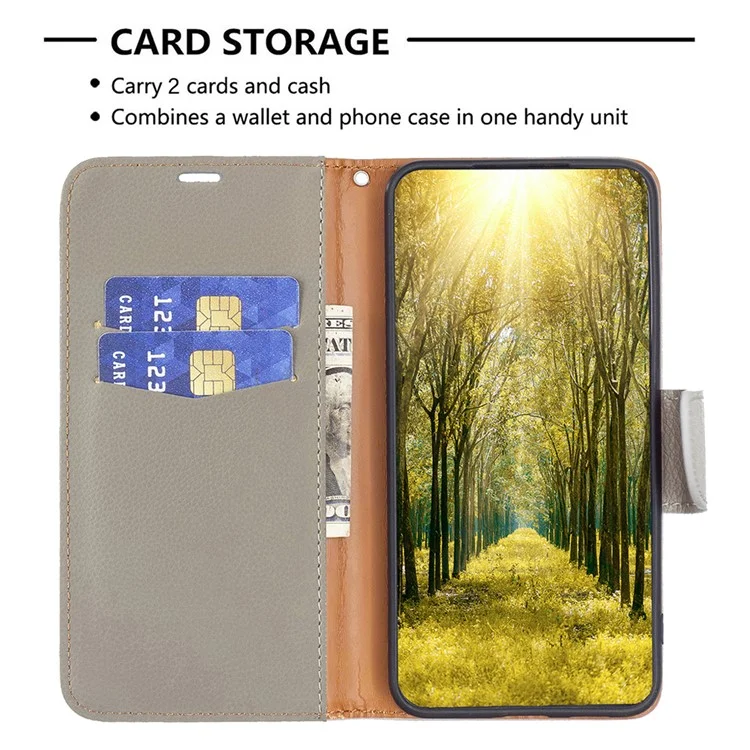 Flip Stand Phone Cover for Xiaomi Redmi Note 12S 4G , Wallet PU Leather Litchi Texture Phone Case with Strap - Grey