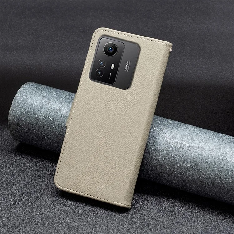 Flip Stand Phone Cover for Xiaomi Redmi Note 12S 4G , Wallet PU Leather Litchi Texture Phone Case with Strap - Grey