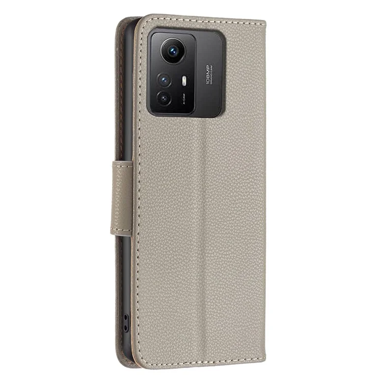 Flip Stand Phone Cover for Xiaomi Redmi Note 12S 4G , Wallet PU Leather Litchi Texture Phone Case with Strap - Grey