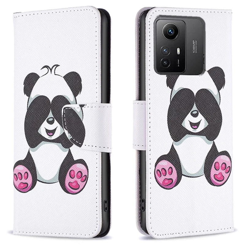 For Xiaomi Redmi Note 12S 4G Pattern Printing Phone Case PU Leather Stand Wallet Flip Cover - Panda