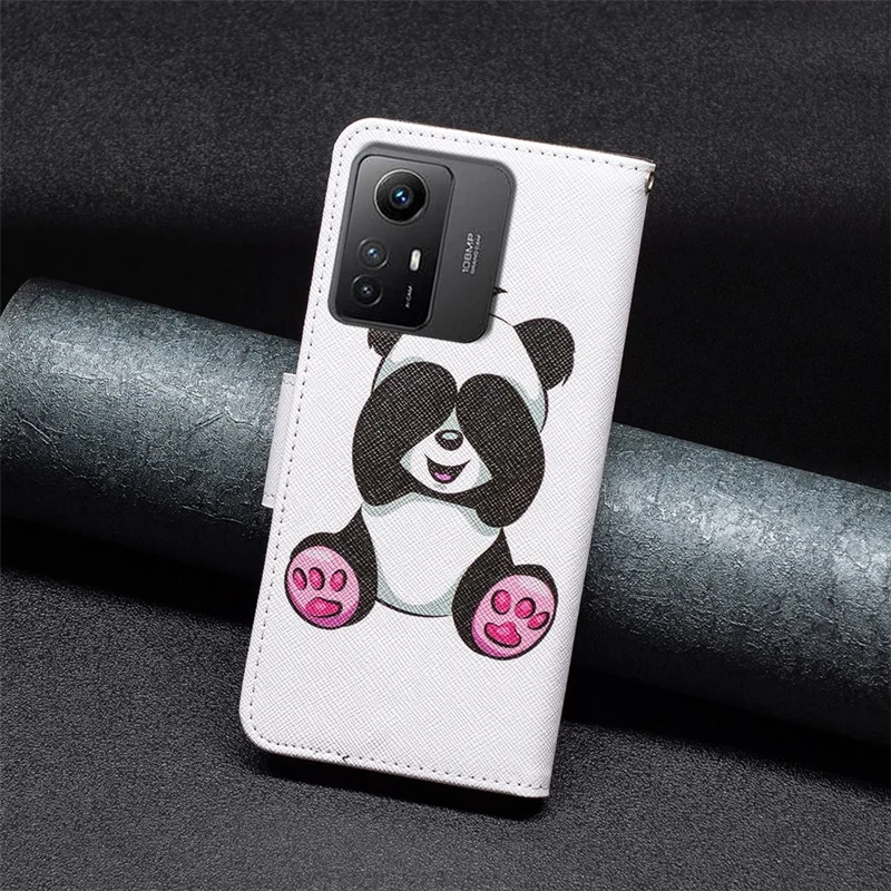 For Xiaomi Redmi Note 12S 4G Pattern Printing Phone Case PU Leather Stand Wallet Flip Cover - Panda