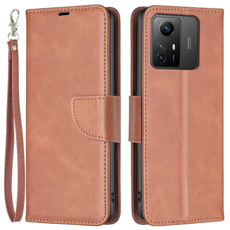 Wallet Phone Case for Xiaomi Redmi Note 12S 4G , Textured Stand Shell Solid Color PU Leather Cover - Brown