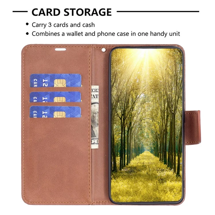 Wallet Phone Case for Xiaomi Redmi Note 12S 4G , Textured Stand Shell Solid Color PU Leather Cover - Brown