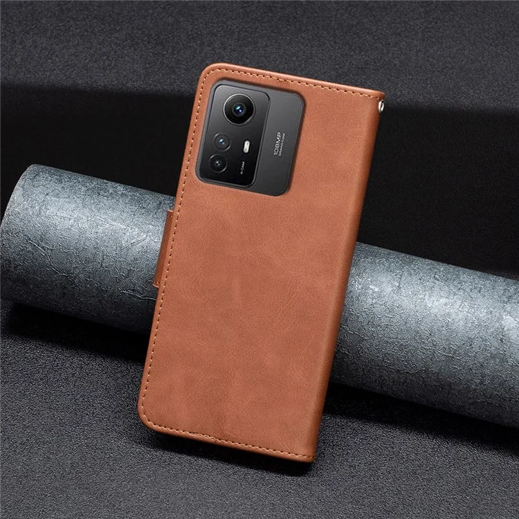 Wallet Phone Case for Xiaomi Redmi Note 12S 4G , Textured Stand Shell Solid Color PU Leather Cover - Brown