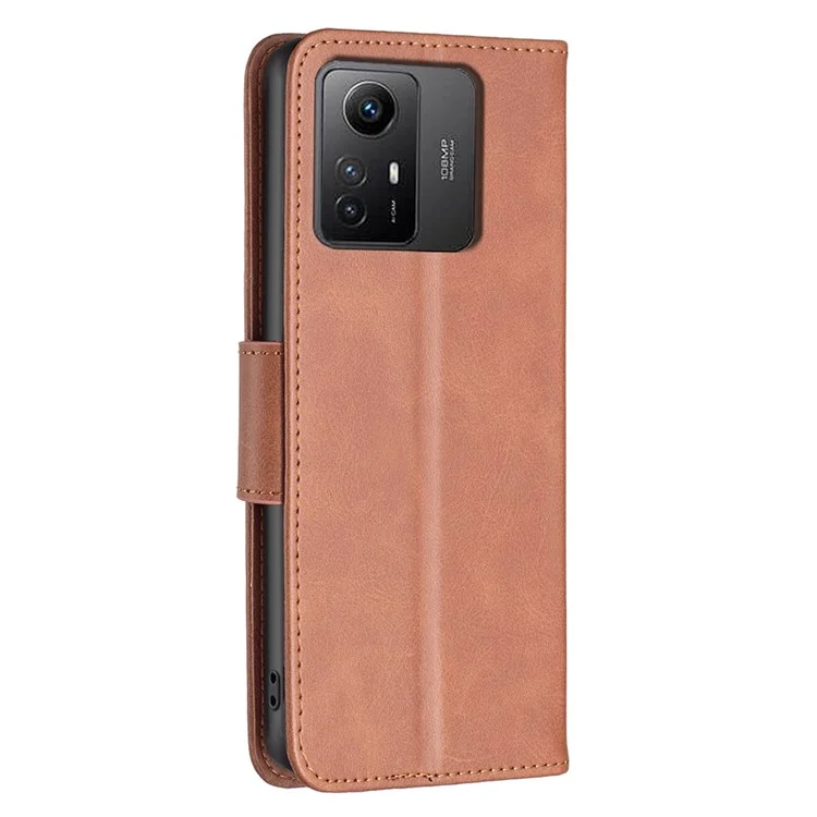Wallet Phone Case for Xiaomi Redmi Note 12S 4G , Textured Stand Shell Solid Color PU Leather Cover - Brown
