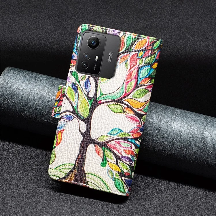 BF03 Zipper Pocket Wallet Case per Xiaomi Redmi Note 12S 4G Custodia in pelle PU con stampa a motivo Supporto - Albero della vita