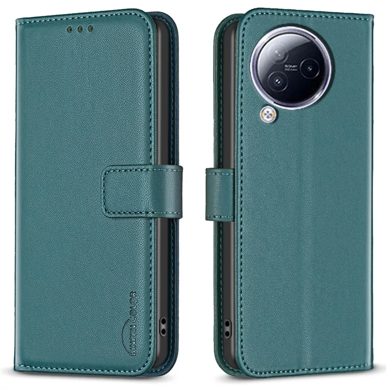 BINFEN COLOR BF17 para Xiaomi Civi 3 5G Funda de teléfono antihuella de mano con soporte TPU+PU Leather Wallet - Verde