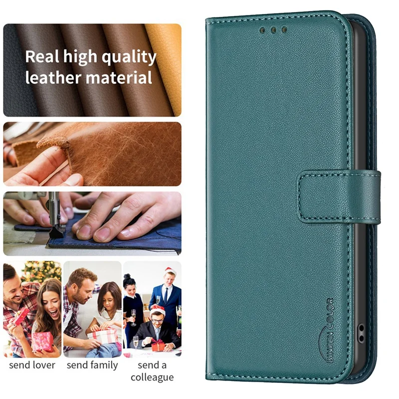 BINFEN COLOR BF17 para Xiaomi Civi 3 5G Funda de teléfono antihuella de mano con soporte TPU+PU Leather Wallet - Verde