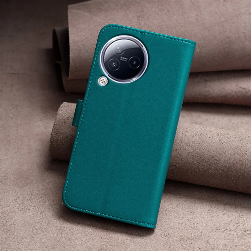 BINFEN COLOR BF17 para Xiaomi Civi 3 5G Funda de teléfono antihuella de mano con soporte TPU+PU Leather Wallet - Verde