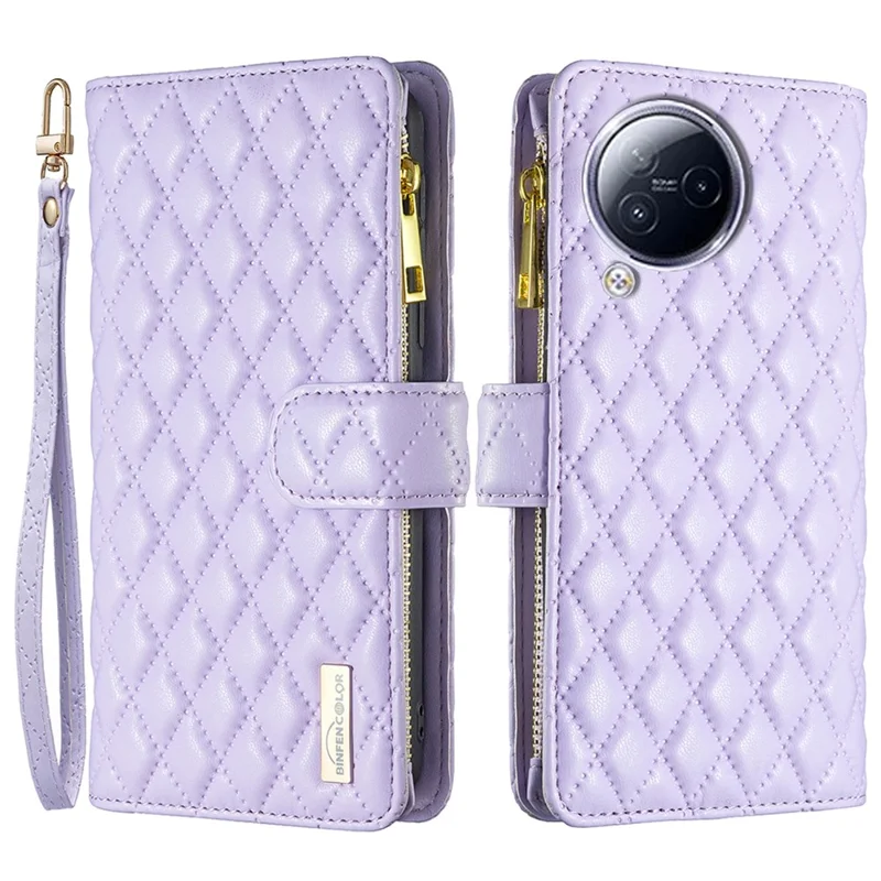 BINFEN COLOR Für Xiaomi Civi 3 5G BF Style-15 Reißverschlußtasche Lederbrieftasche Telefon-Flip-Case Stand Cover - Lila