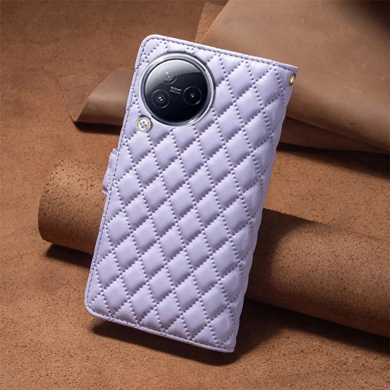BINFEN COLOR Für Xiaomi Civi 3 5G BF Style-15 Reißverschlußtasche Lederbrieftasche Telefon-Flip-Case Stand Cover - Lila