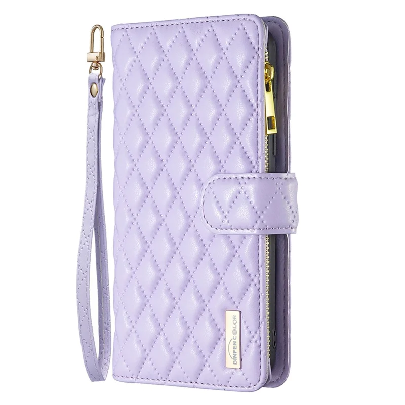 BINFEN COLOR Für Xiaomi Civi 3 5G BF Style-15 Reißverschlußtasche Lederbrieftasche Telefon-Flip-Case Stand Cover - Lila