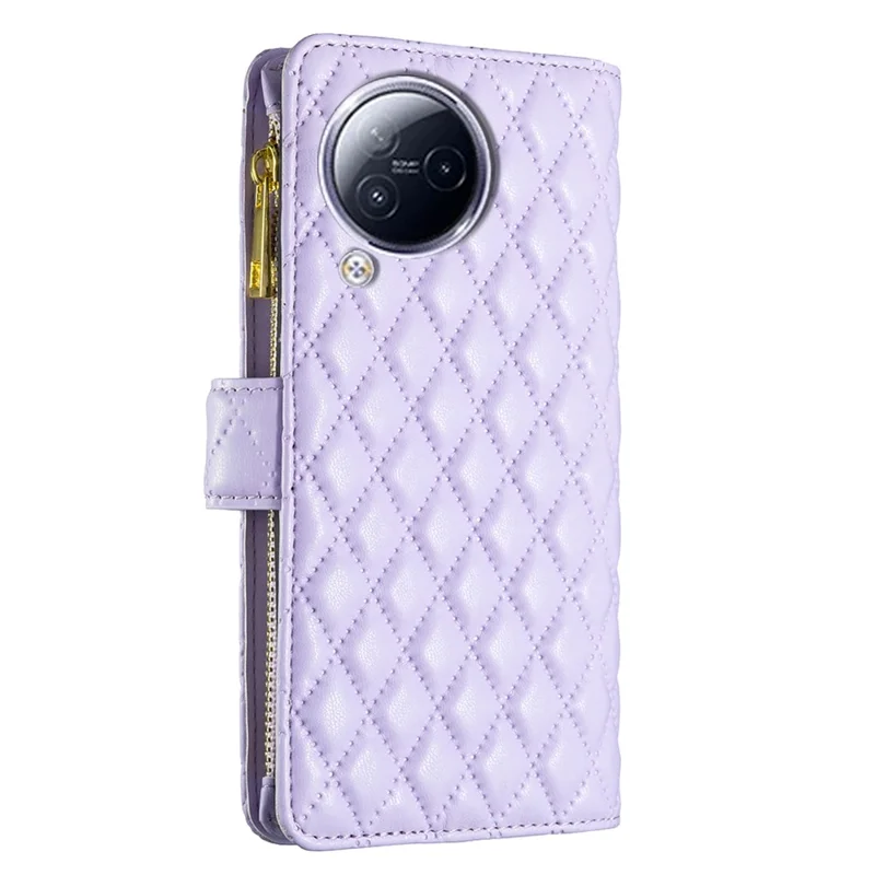 BINFEN COLOR Für Xiaomi Civi 3 5G BF Style-15 Reißverschlußtasche Lederbrieftasche Telefon-Flip-Case Stand Cover - Lila