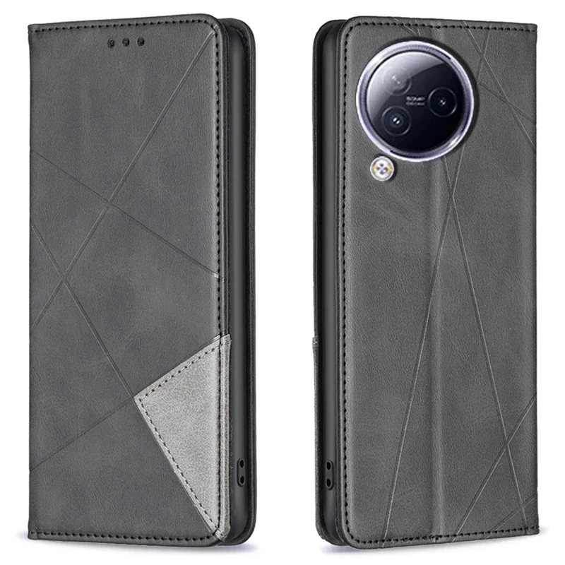 For Xiaomi Civi 3 5G Cell Phone Case Stand Leather Card Holder Imprinted Line Phone Cover - Black