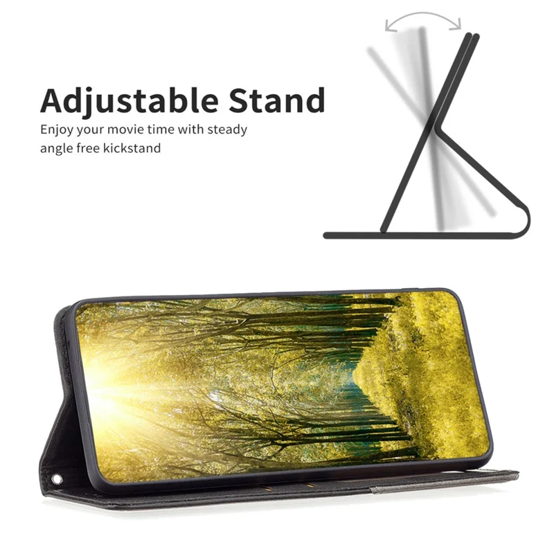 For Xiaomi Civi 3 5G Cell Phone Case Stand Leather Card Holder Imprinted Line Phone Cover - Black