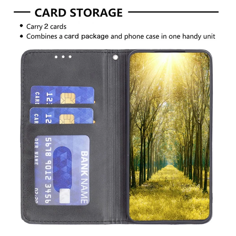 For Xiaomi Civi 3 5G Cell Phone Case Stand Leather Card Holder Imprinted Line Phone Cover - Black