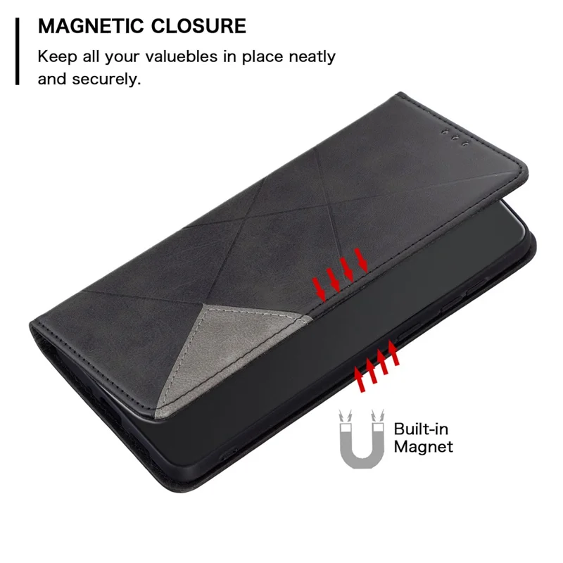 For Xiaomi Civi 3 5G Cell Phone Case Stand Leather Card Holder Imprinted Line Phone Cover - Black