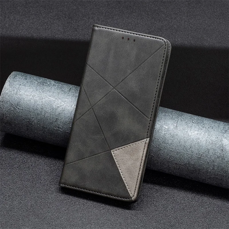 For Xiaomi Civi 3 5G Cell Phone Case Stand Leather Card Holder Imprinted Line Phone Cover - Black